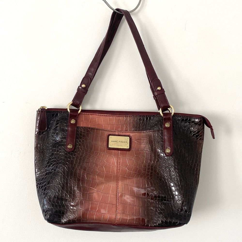 Marc Fisher Burgundy Ambled Croc Embossed Tote Shoulder Bag Urban Chic Corpcore